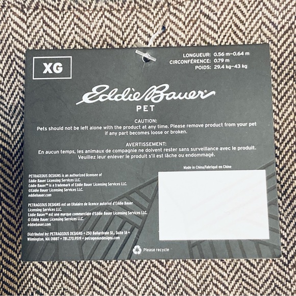 Eddie Bauer Dog Coat Jacket Size M Faux Fur Herringbone Fleece Lined 24” Girth - Picture 6 of 9